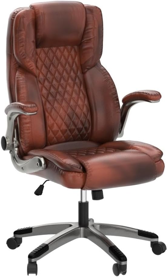 Brown Leather Executive Office Chair Flip‑Up Arms