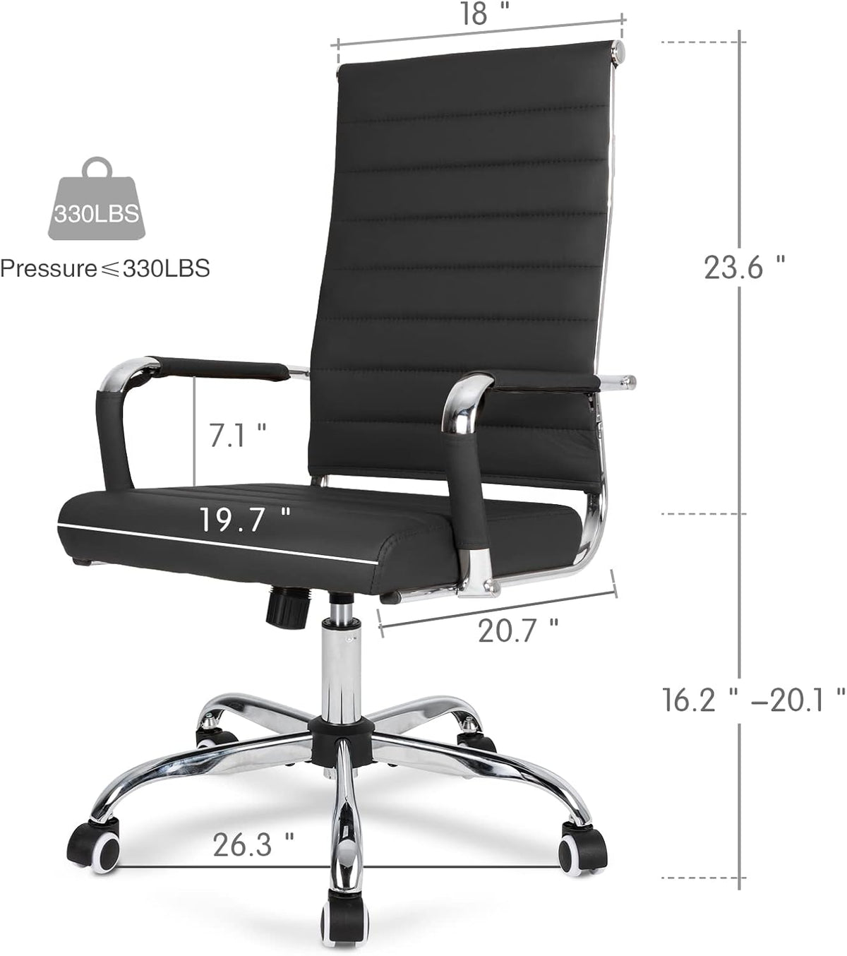 Ribbed Leather High‑Back Office Chair