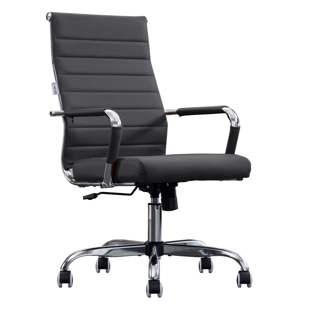 Ribbed Leather High‑Back Office Chair