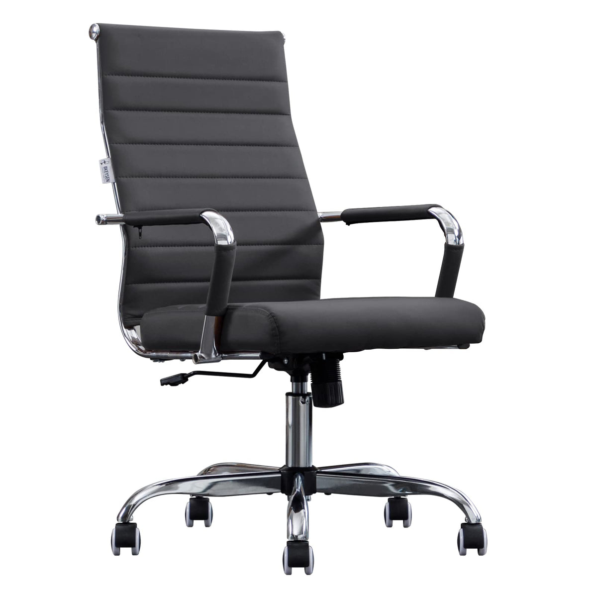 Ribbed Leather High‑Back Office Chair