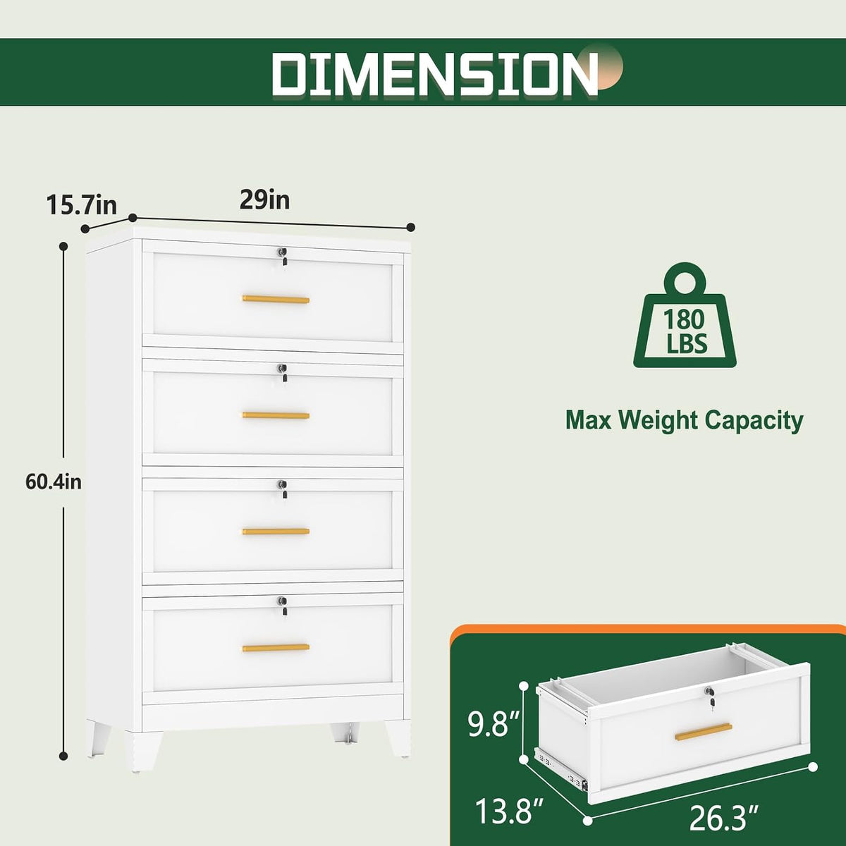 Metal Lockable 4‑Drawer File Cabinet
