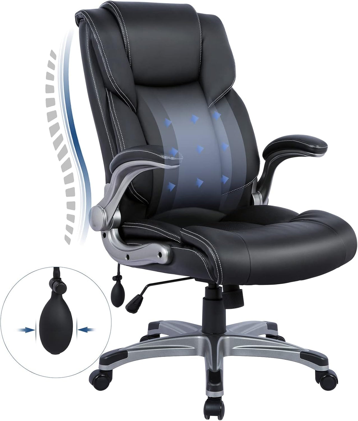 High‑Back Leather Ergonomic Swivel Office Chair