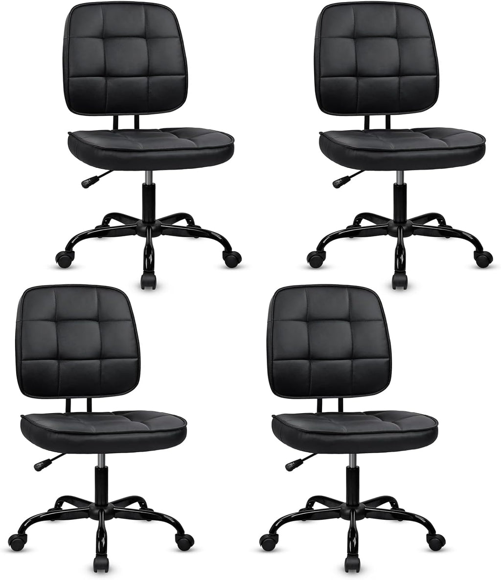 Armless Leather Swivel Office Chair Set