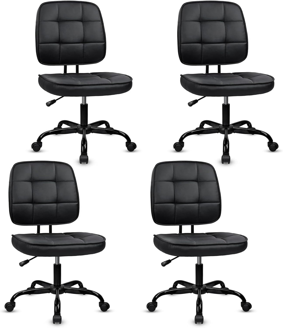 Armless Leather Swivel Office Chair Set