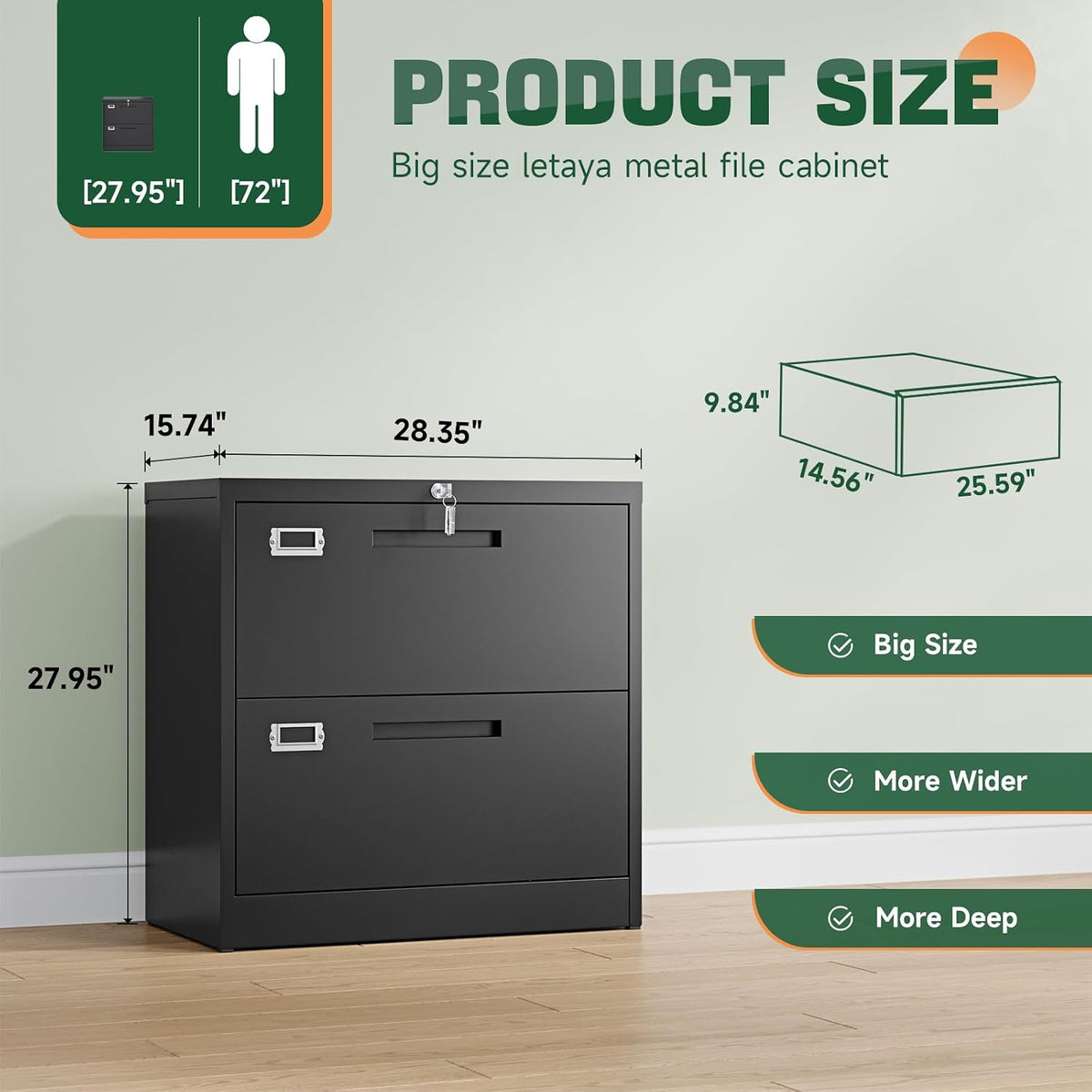Lockable Metal 2‑Drawer Office File Cabinet