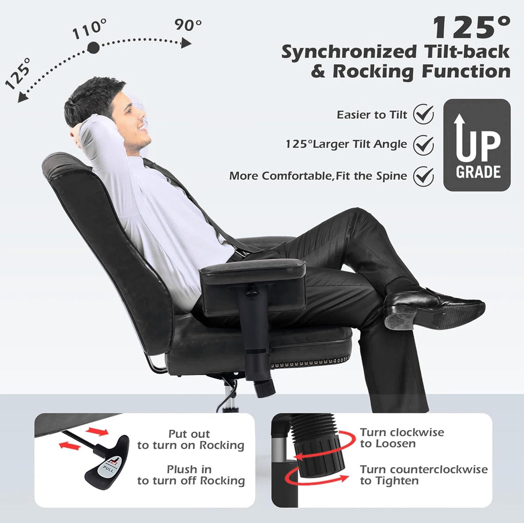 Faux‑Leather Swivel Ergonomic Executive Office Chair