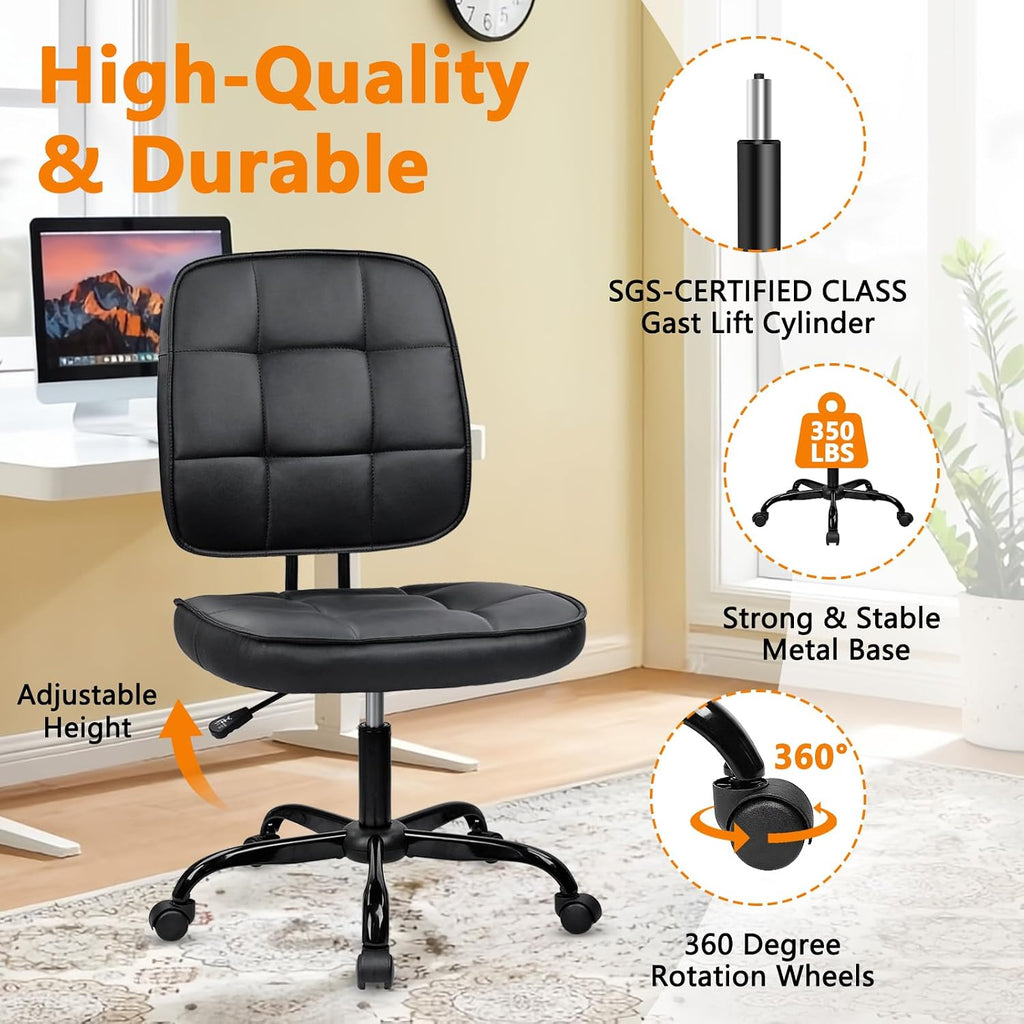 Armless Leather Swivel Office Chair Set