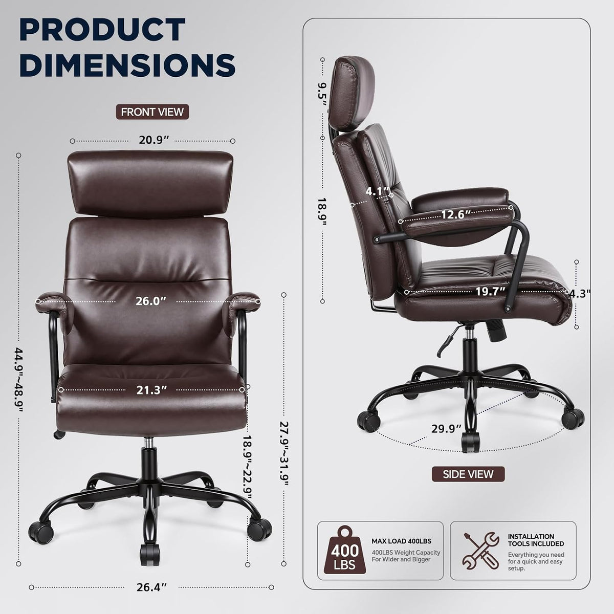 High‑Back Leather Ergonomic Office Chair