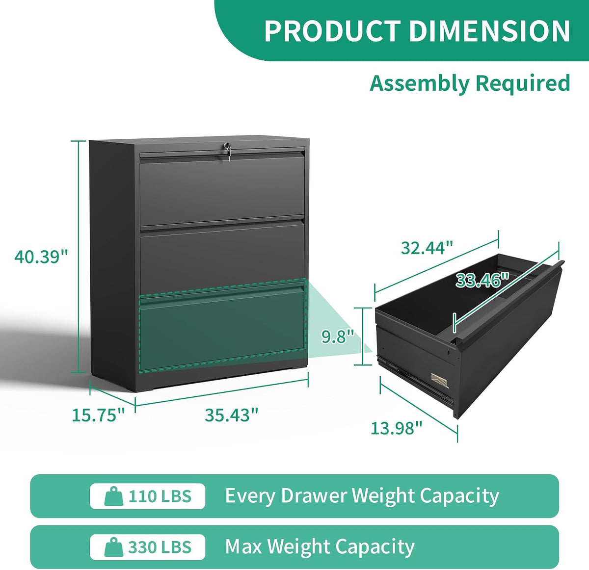 Lockable 3‑Drawer Metal File Cabinet