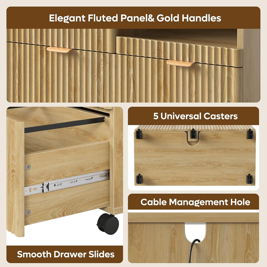 Wooden 3‑Drawer Home Office File Cabinet