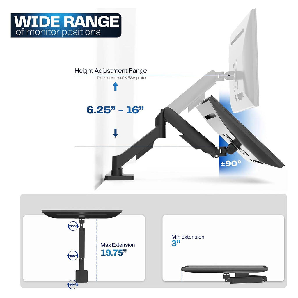 Fully Adjustable Single‑Screen Monitor Arm