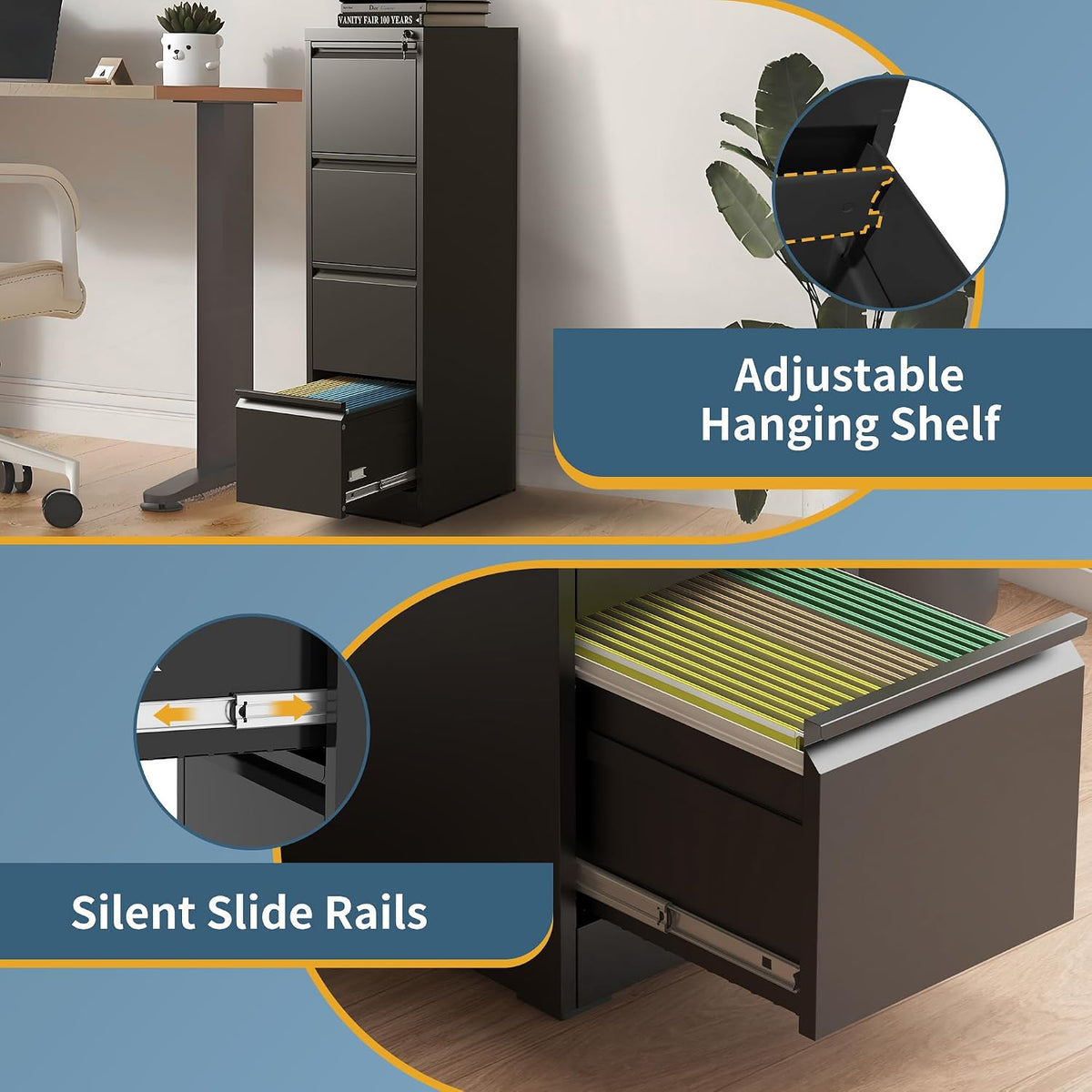 Lockable 4‑Drawer Metal File Cabinet