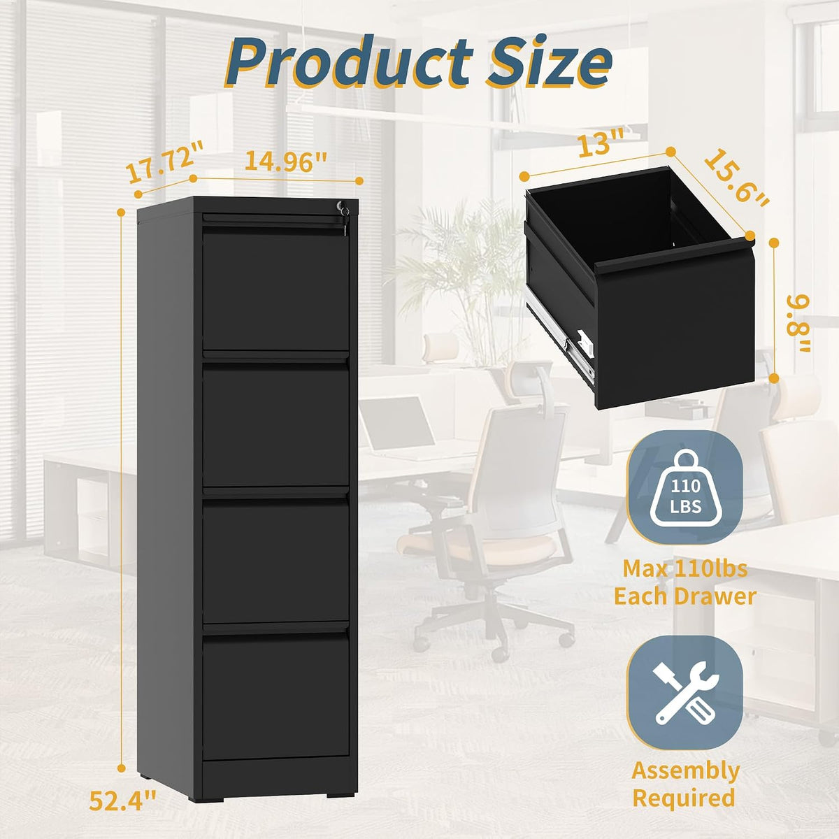 Lockable 4‑Drawer Metal File Cabinet