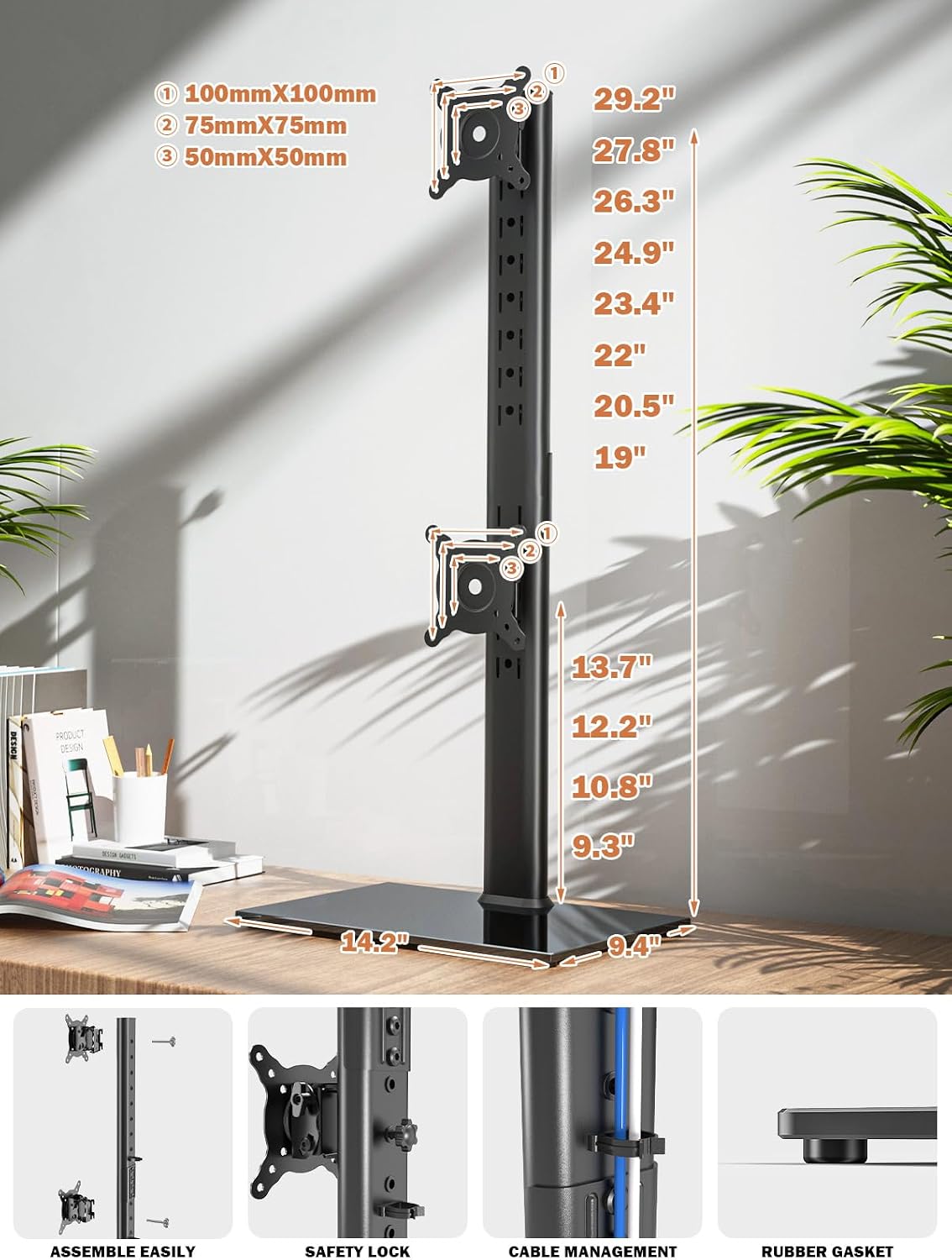 Vertical Dual Adjustable Monitor Stand