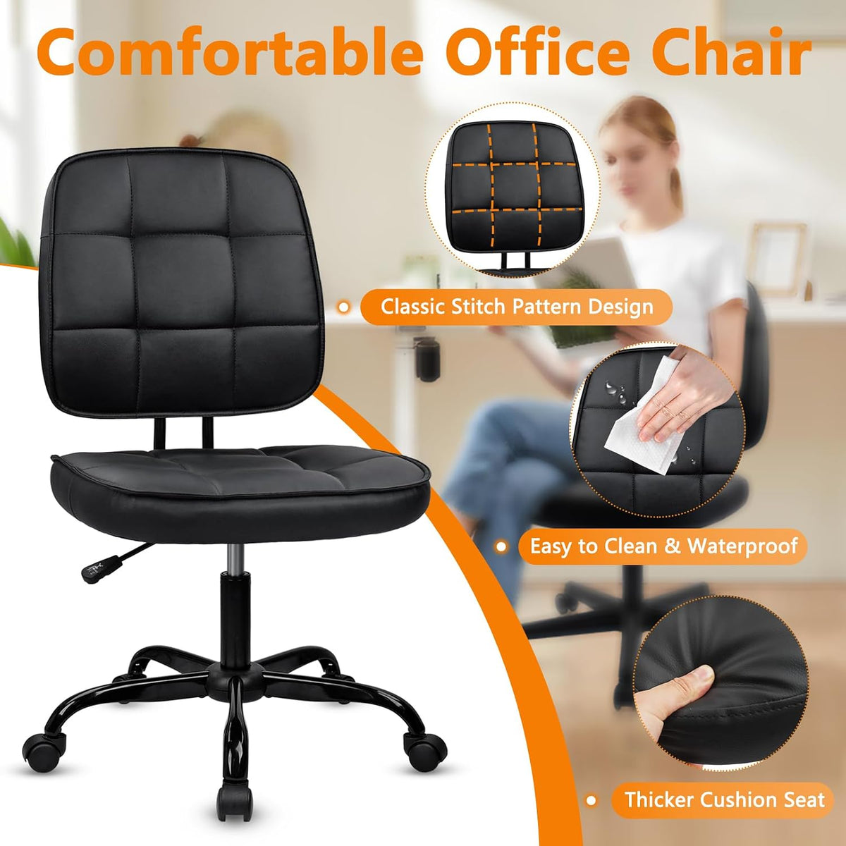 Armless Leather Swivel Office Chair Set