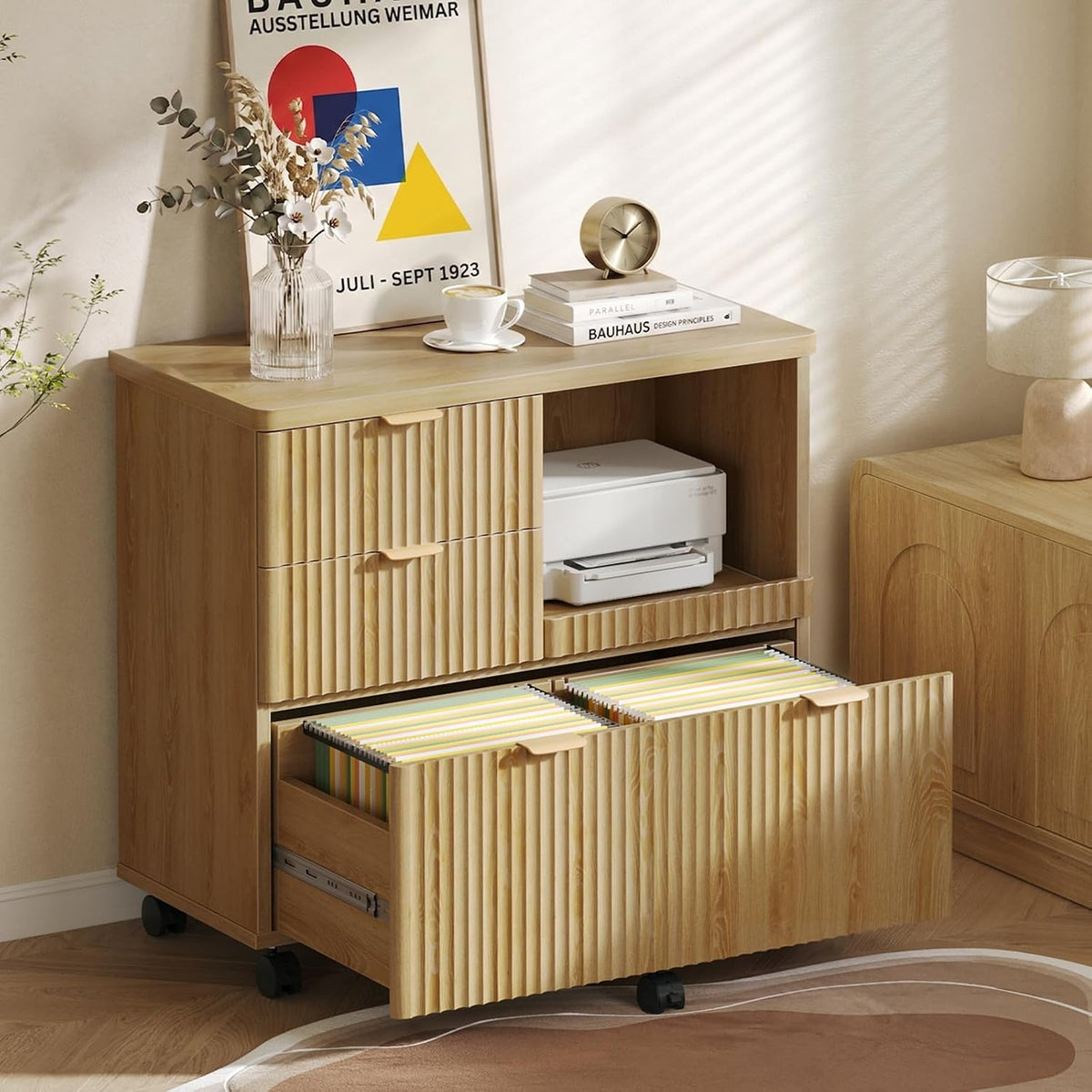 Wooden 3‑Drawer Home Office File Cabinet