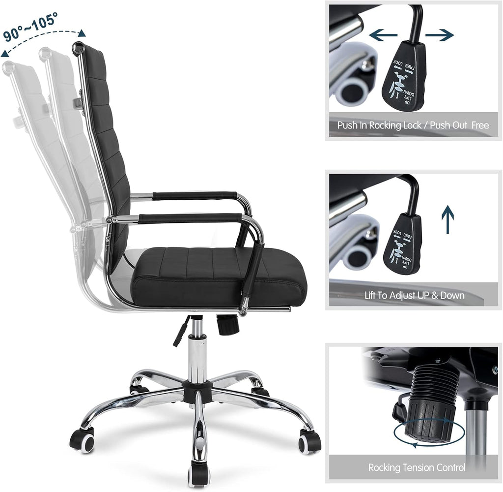 Ribbed Leather High‑Back Office Chair