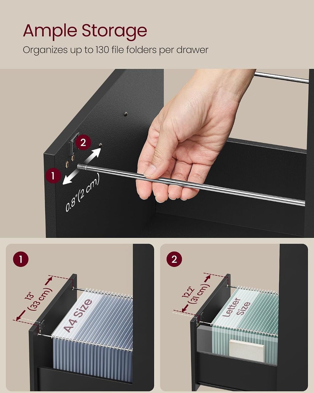Lockable 3‑Drawer Office Document File Cabinet
