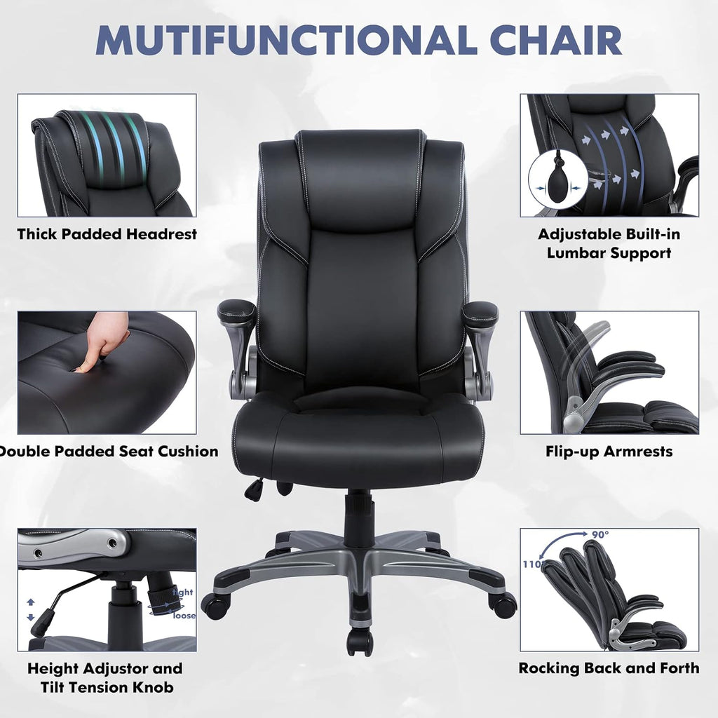High‑Back Leather Ergonomic Swivel Office Chair