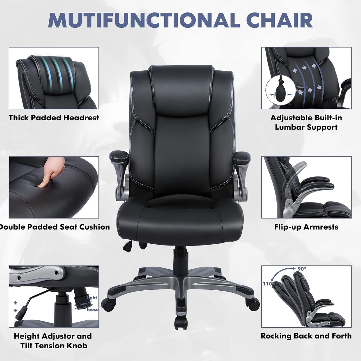 High‑Back Leather Ergonomic Swivel Office Chair
