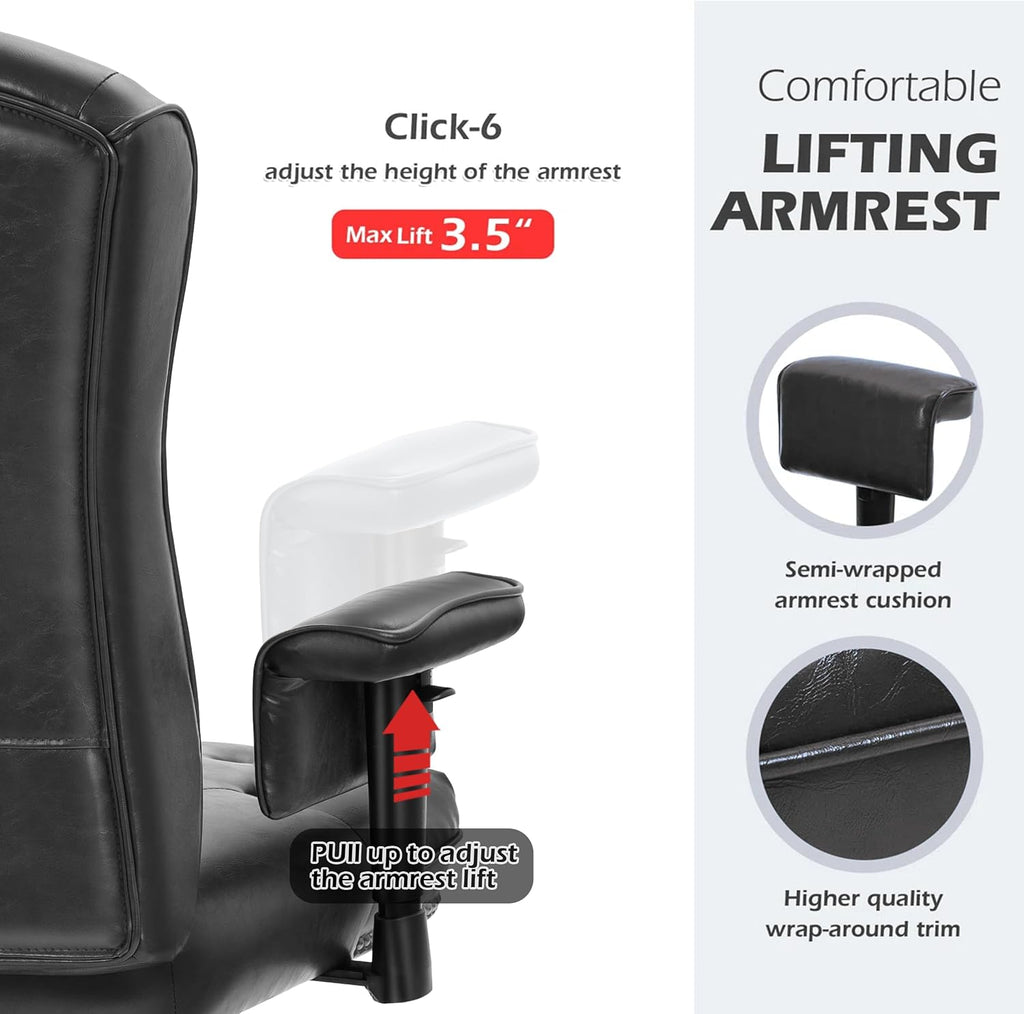 Faux‑Leather Swivel Ergonomic Executive Office Chair