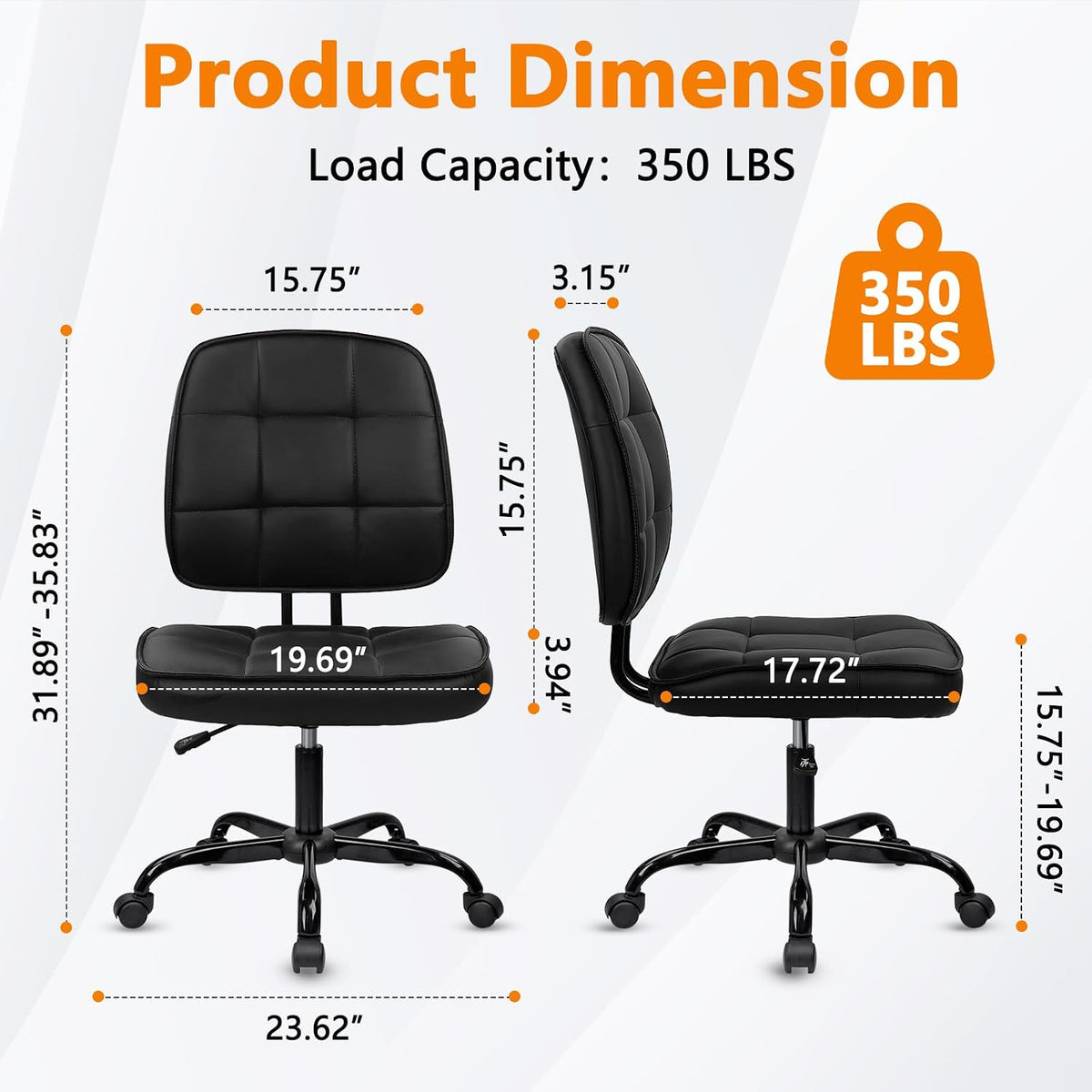 Armless Leather Swivel Office Chair Set