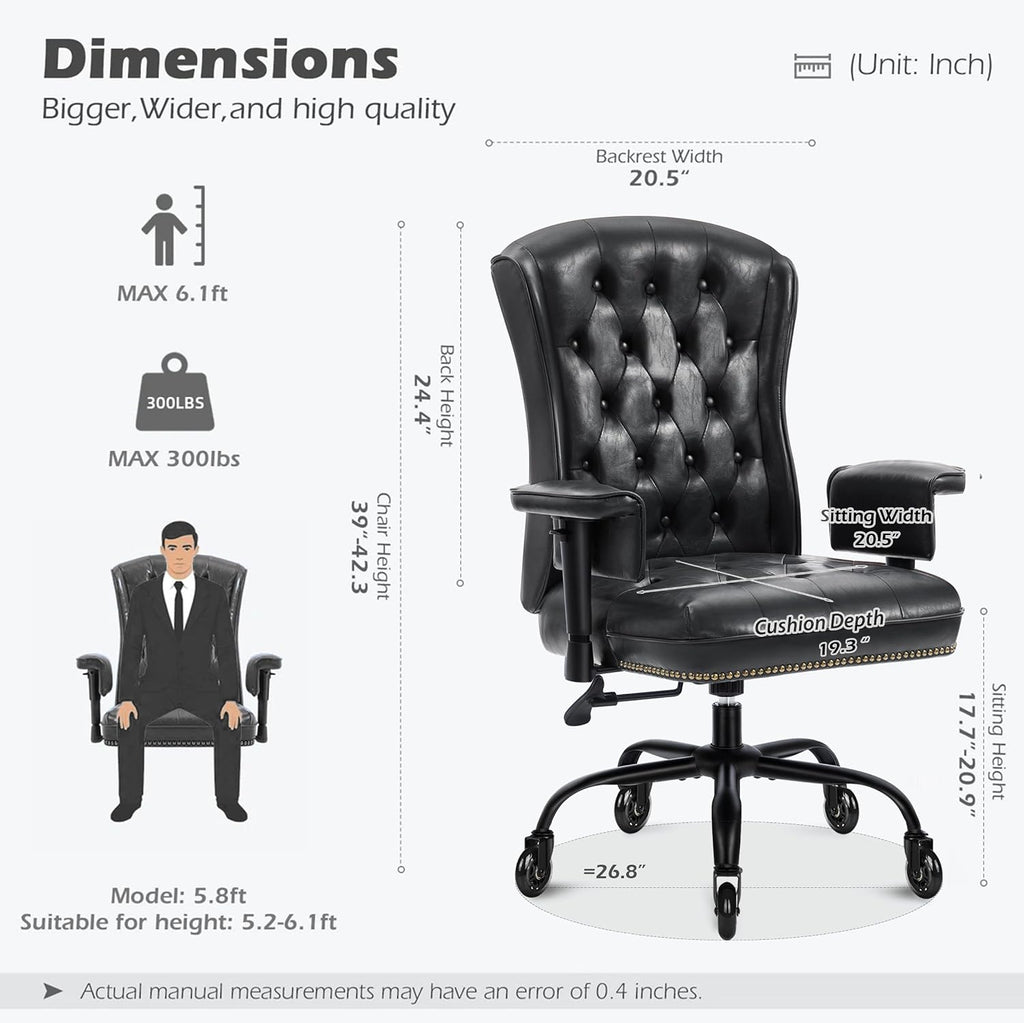 Faux‑Leather Swivel Ergonomic Executive Office Chair