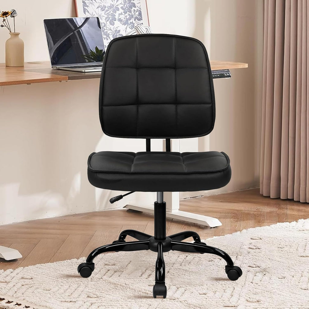 Armless Leather Swivel Office Chair Set