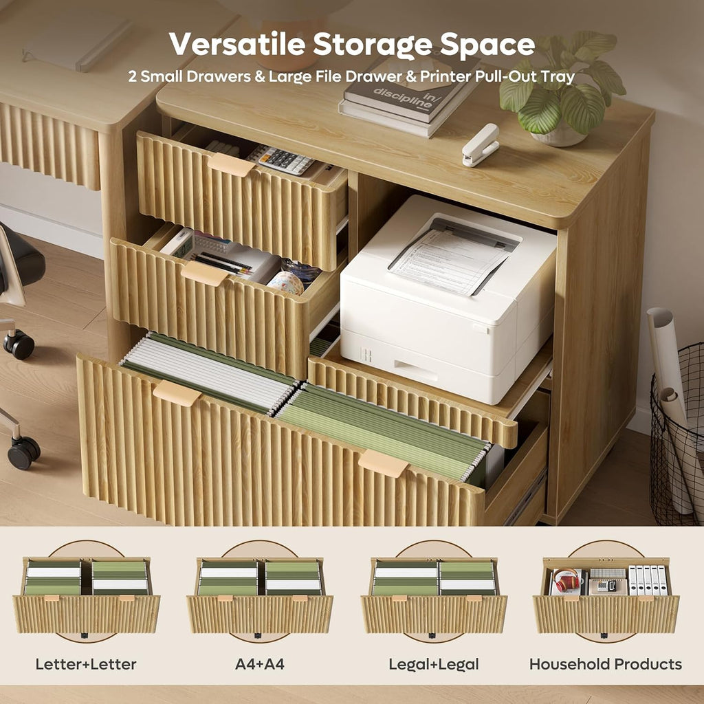 Wooden 3‑Drawer Home Office File Cabinet