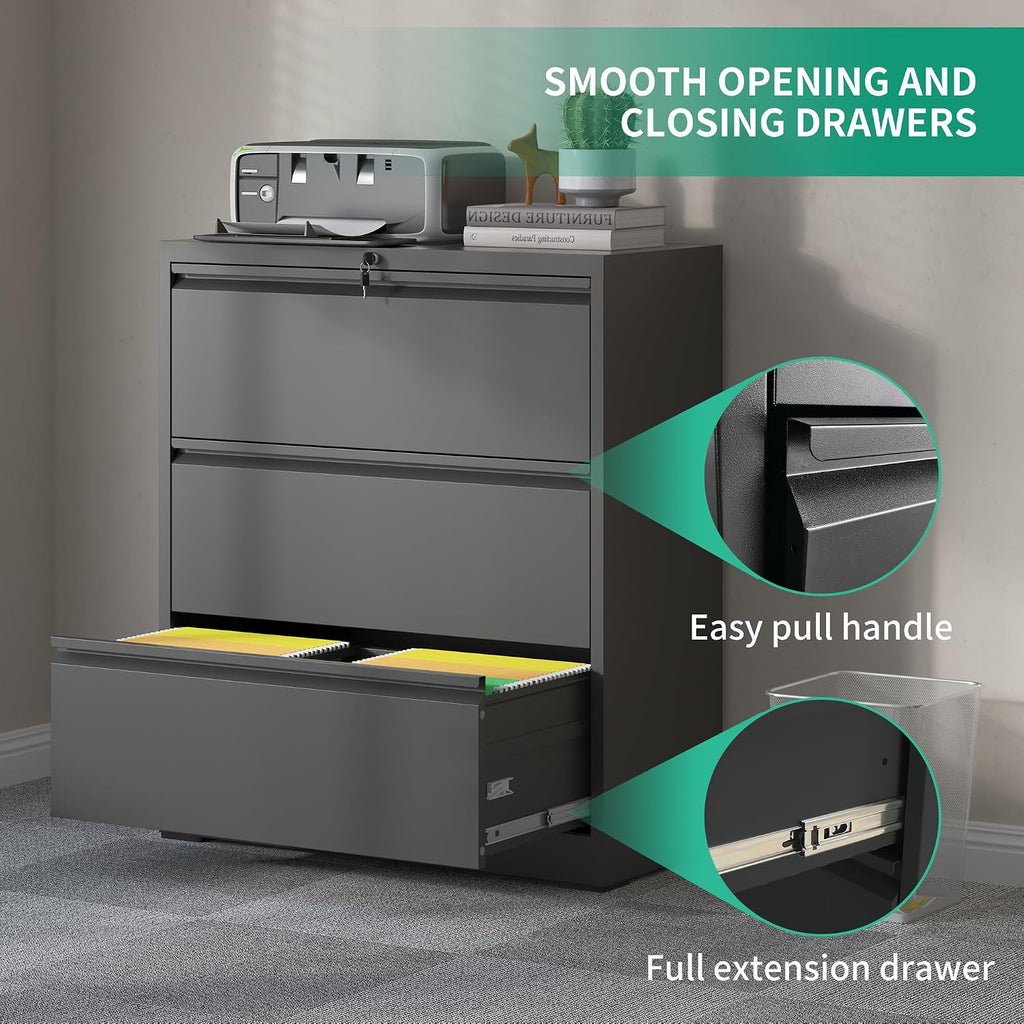 Lockable 3‑Drawer Metal File Cabinet