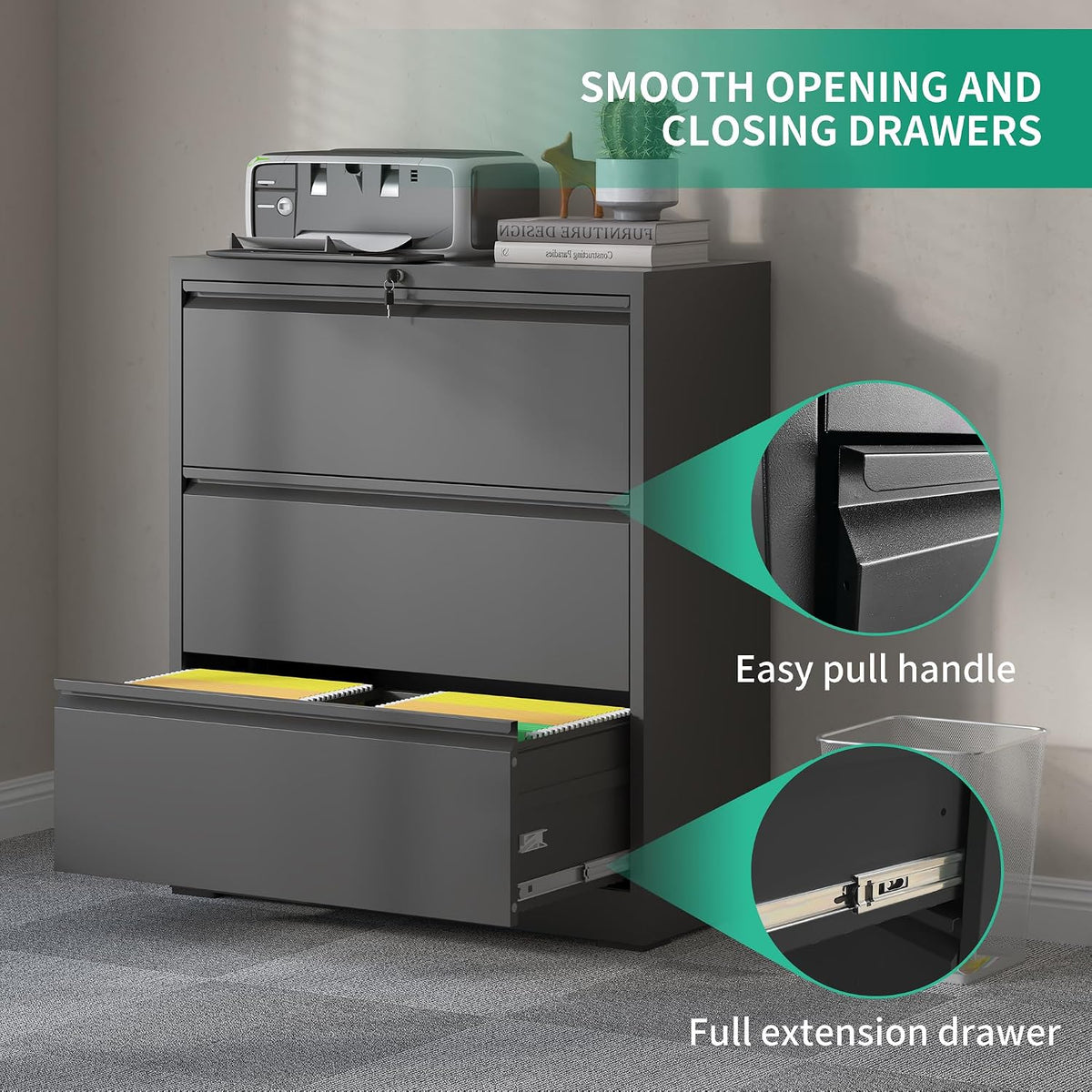Lockable 3‑Drawer Metal File Cabinet