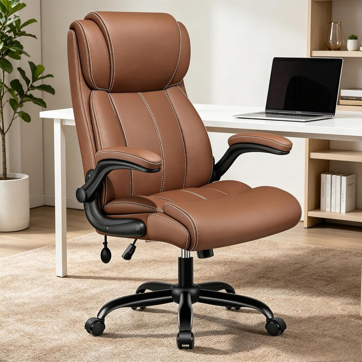 High‑Back Leather Ergonomic Swivel Office Chair