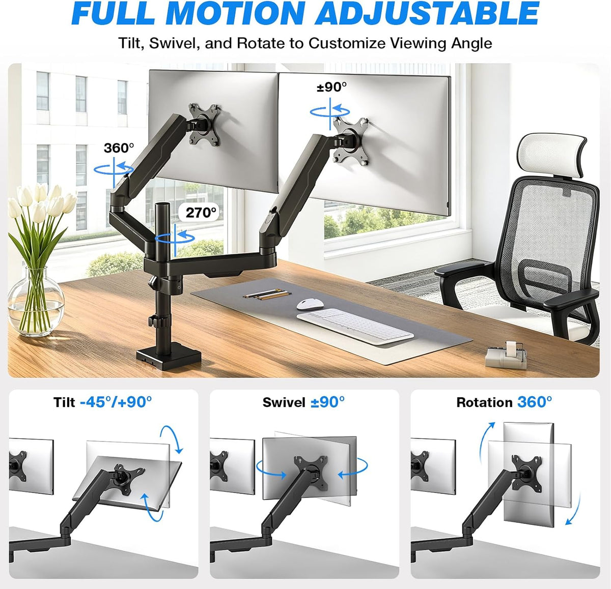 Adjustable Dual‑Screen Monitor Desk Mount