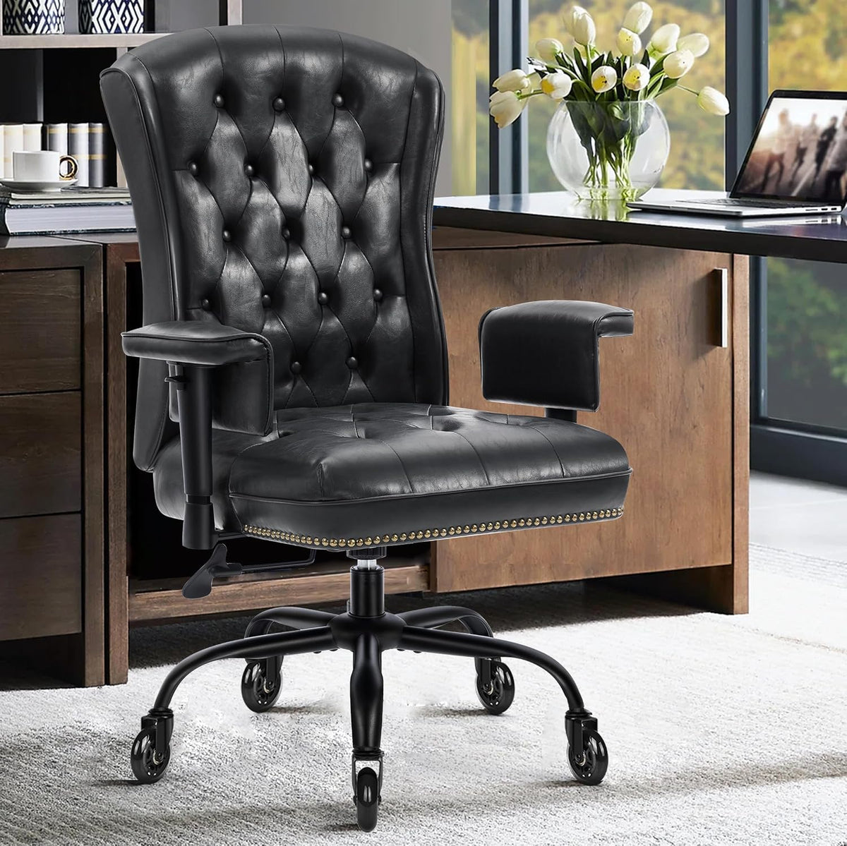 Faux‑Leather Swivel Ergonomic Executive Office Chair