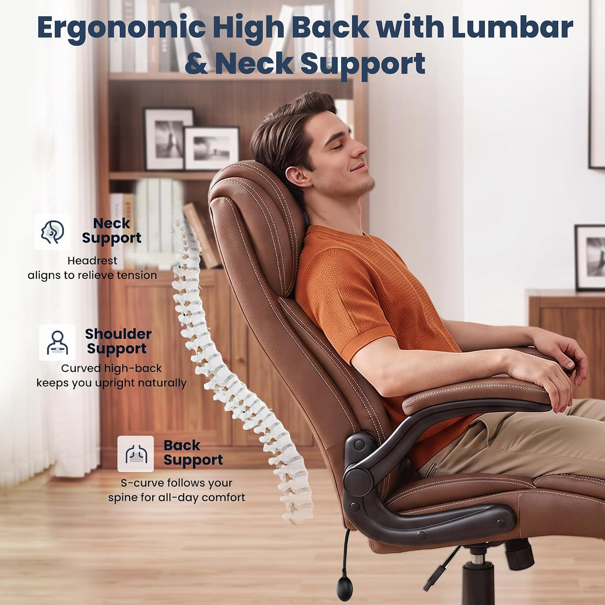 High‑Back Leather Ergonomic Swivel Office Chair
