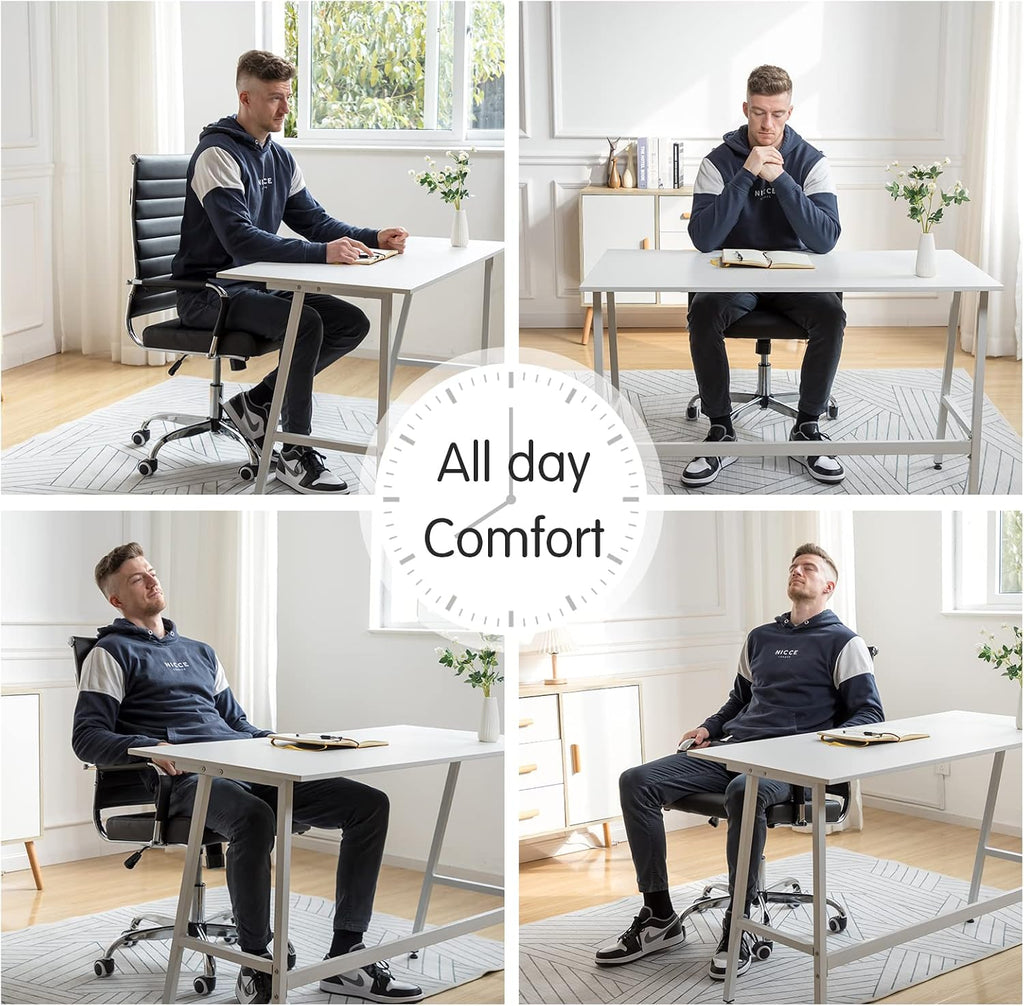 Ribbed Leather High‑Back Office Chair