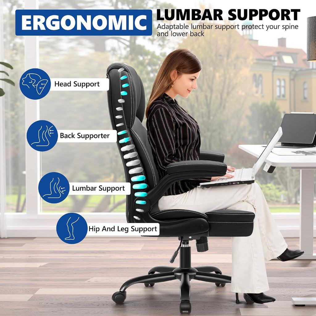 PU Leather Office Chair With Flip‑Up Armrests