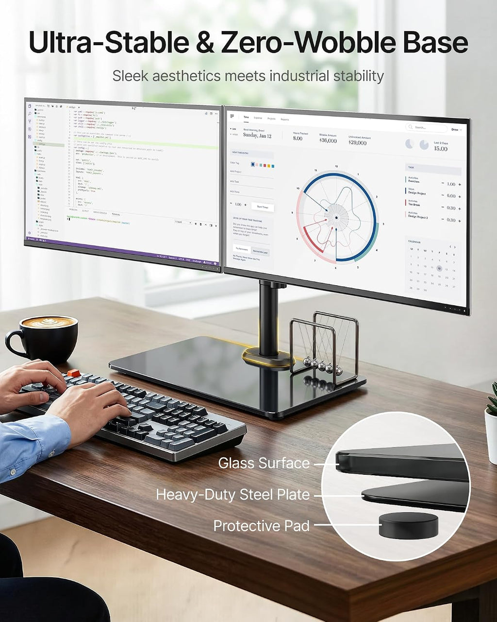 Freestanding Dual‑Screen Monitor Stand