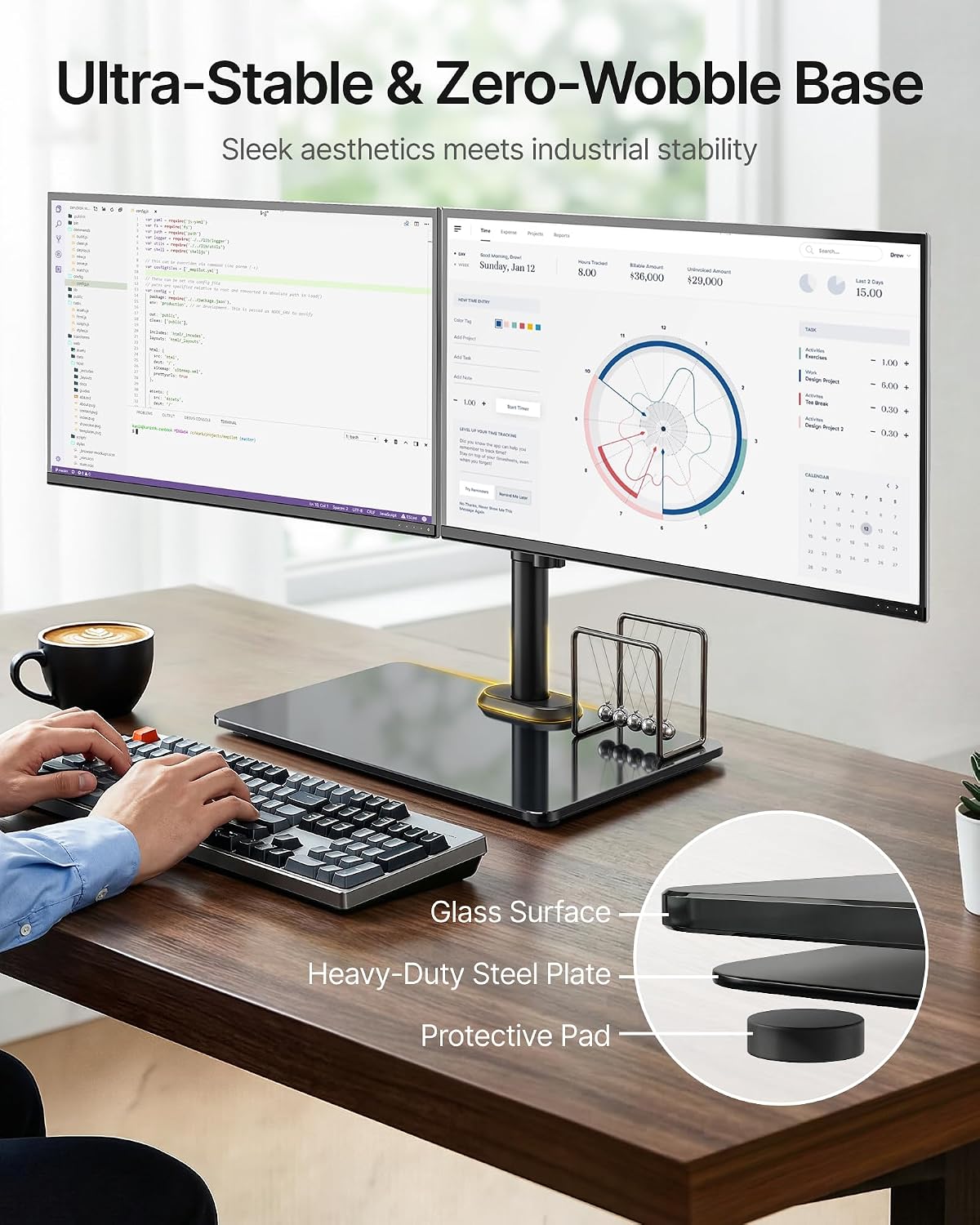 Freestanding Dual‑Screen Monitor Stand