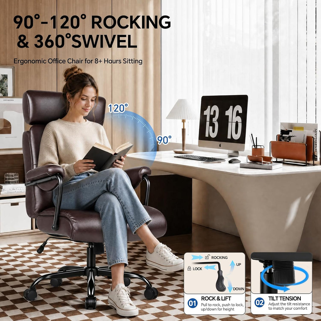 High‑Back Leather Ergonomic Office Chair