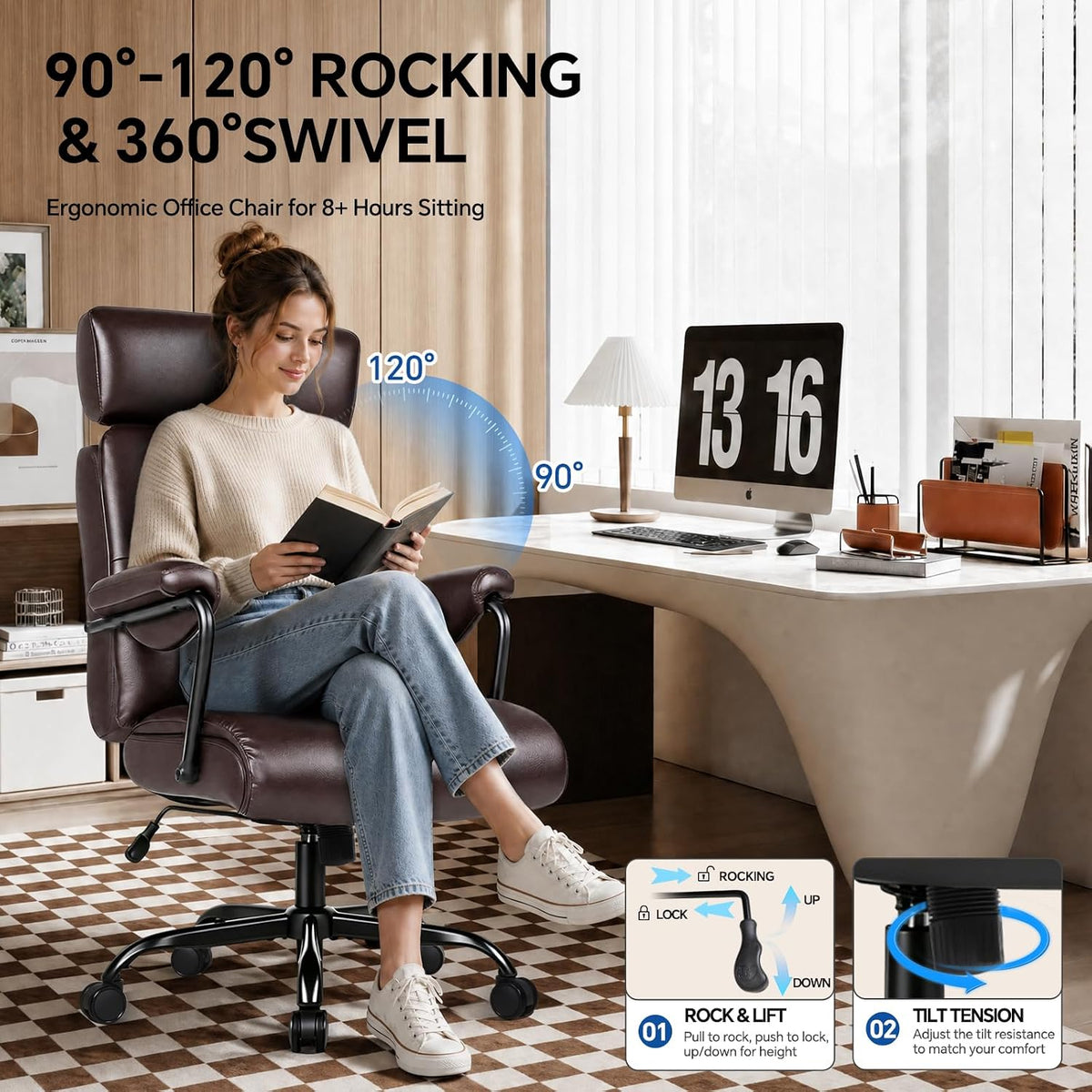 High‑Back Leather Ergonomic Office Chair