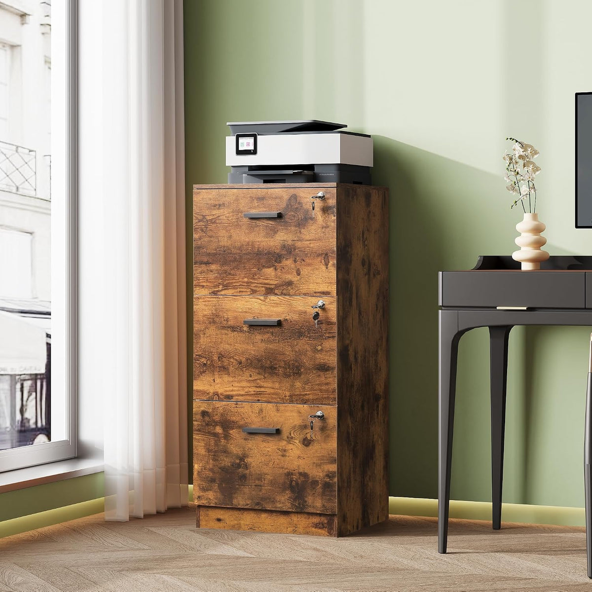 Wooden 3‑Drawer Office File Cabinet