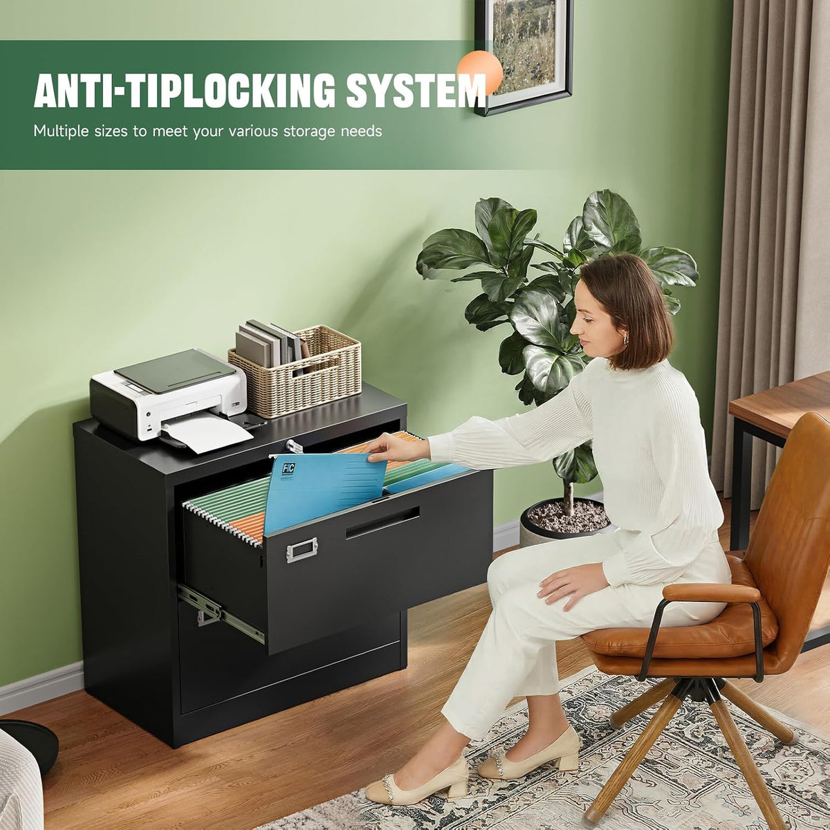 Lockable Metal 2‑Drawer Office File Cabinet