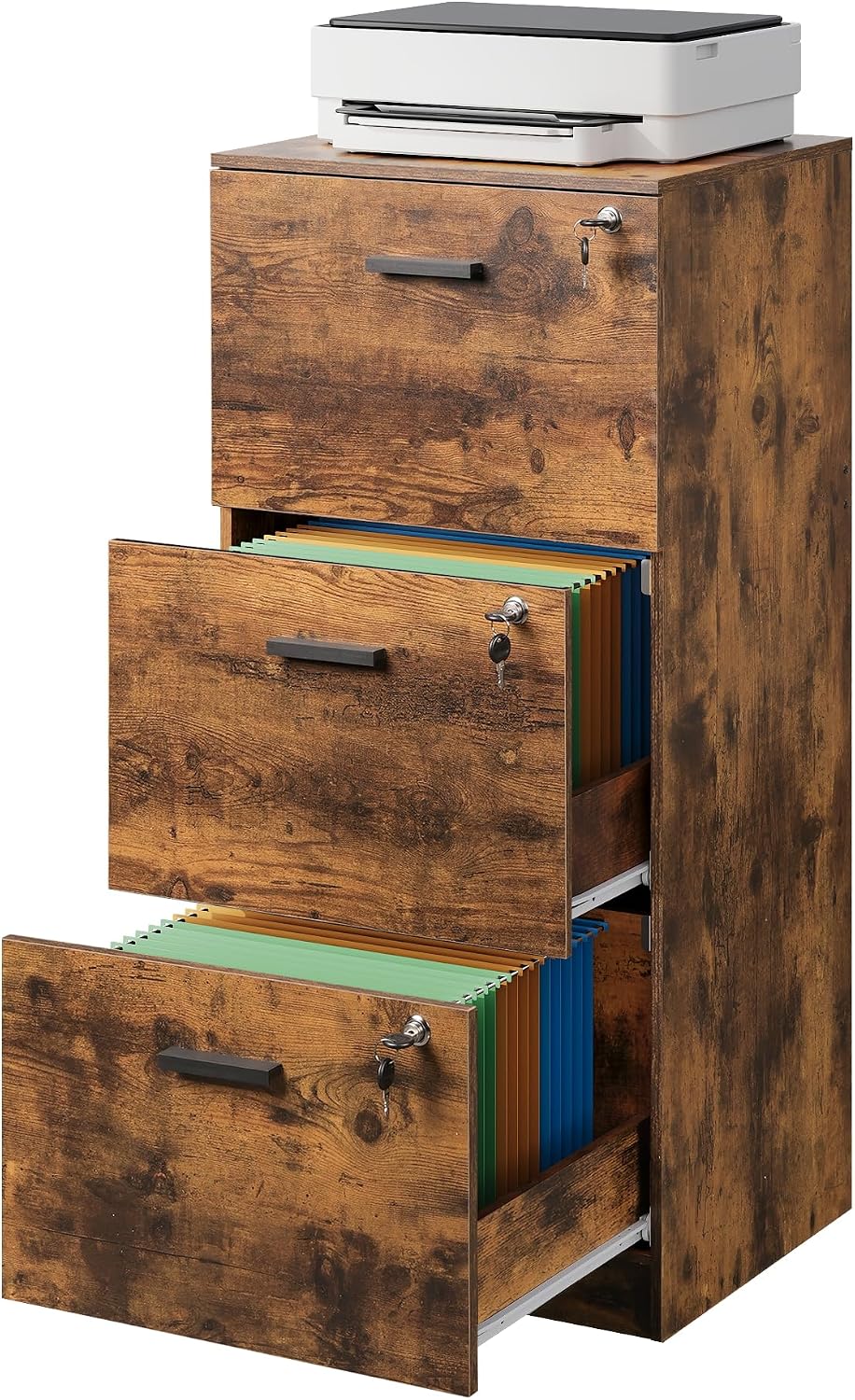 Wooden 3‑Drawer Office File Cabinet