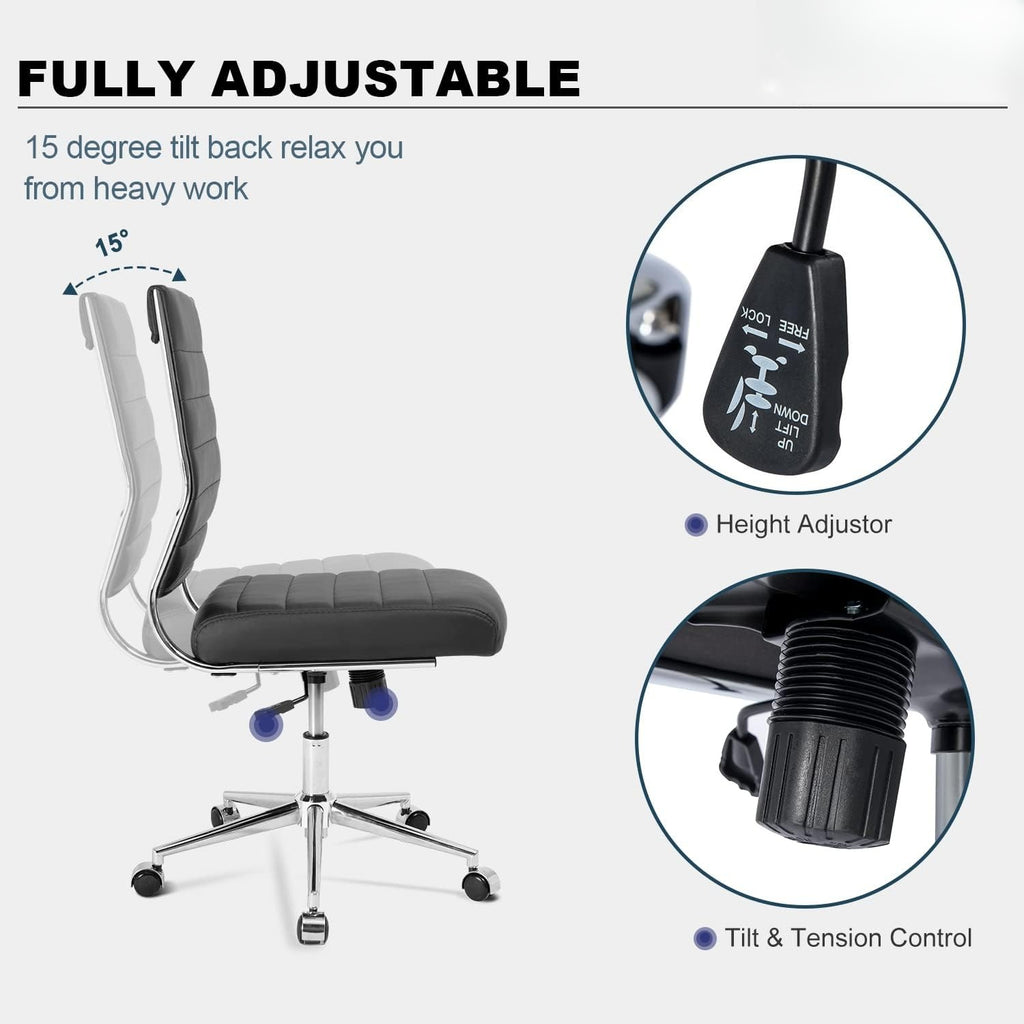 Armless Leather Ergonomic Office Chair