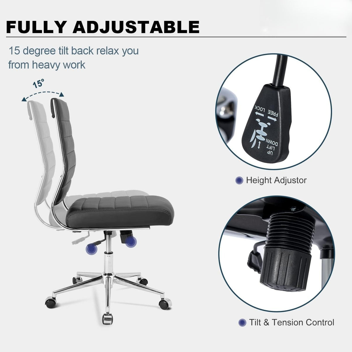 Armless Leather Ergonomic Office Chair