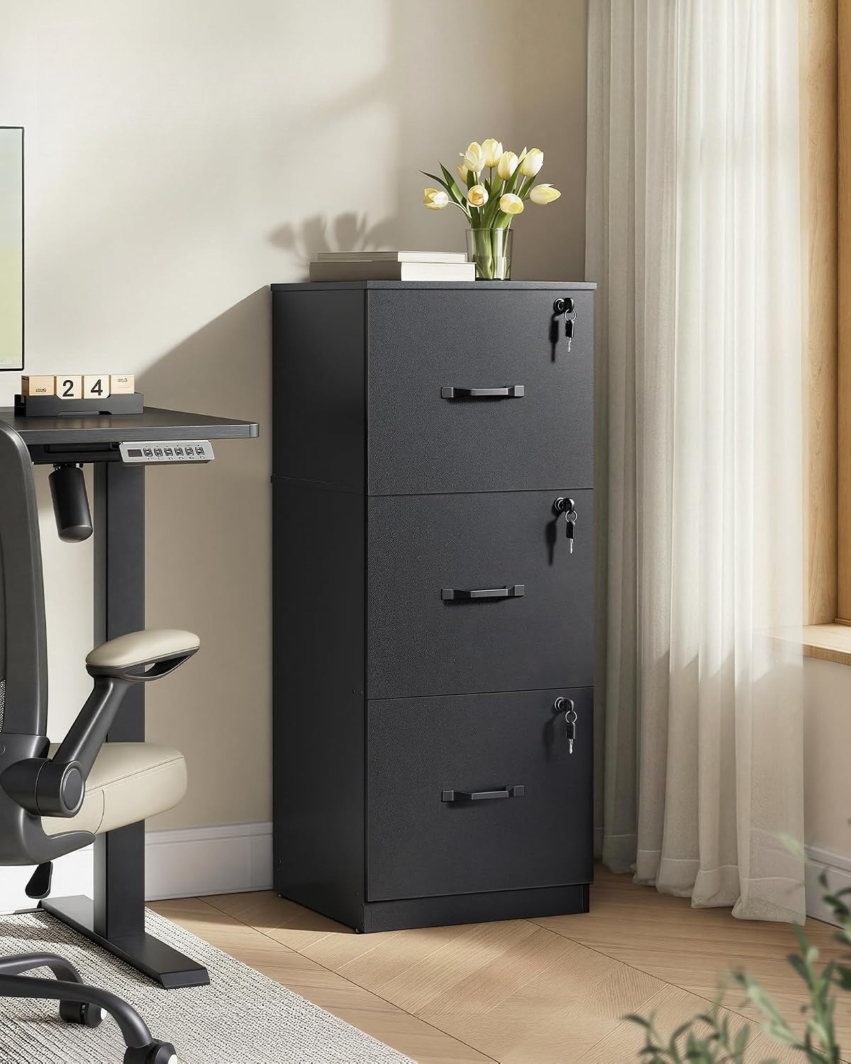 Lockable 3‑Drawer Office Document File Cabinet